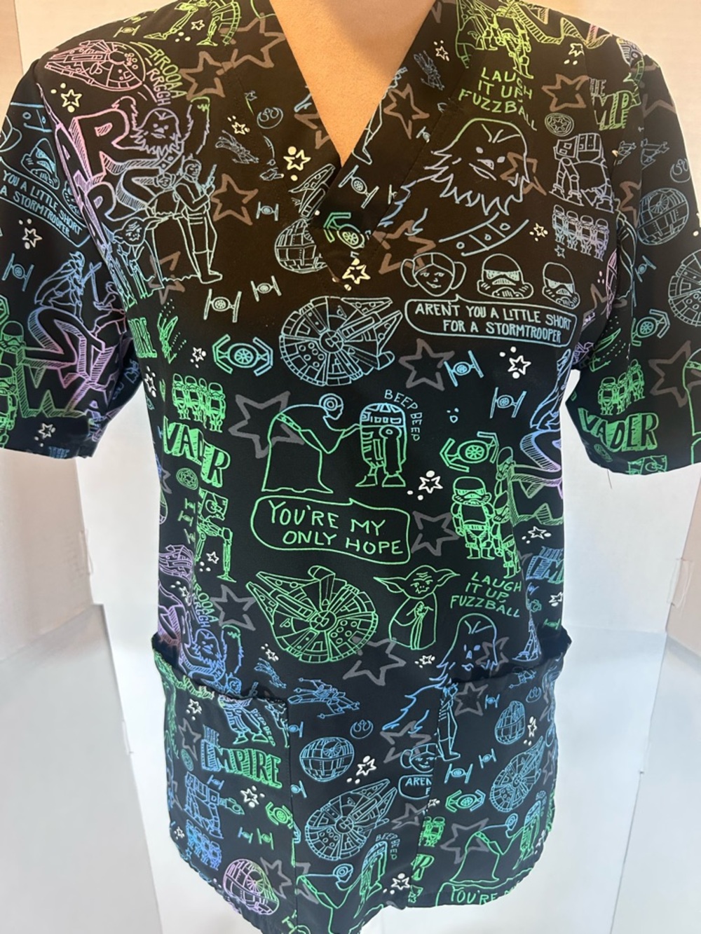 Star Wars Graphic Scrub Top - Neon Outline Print
